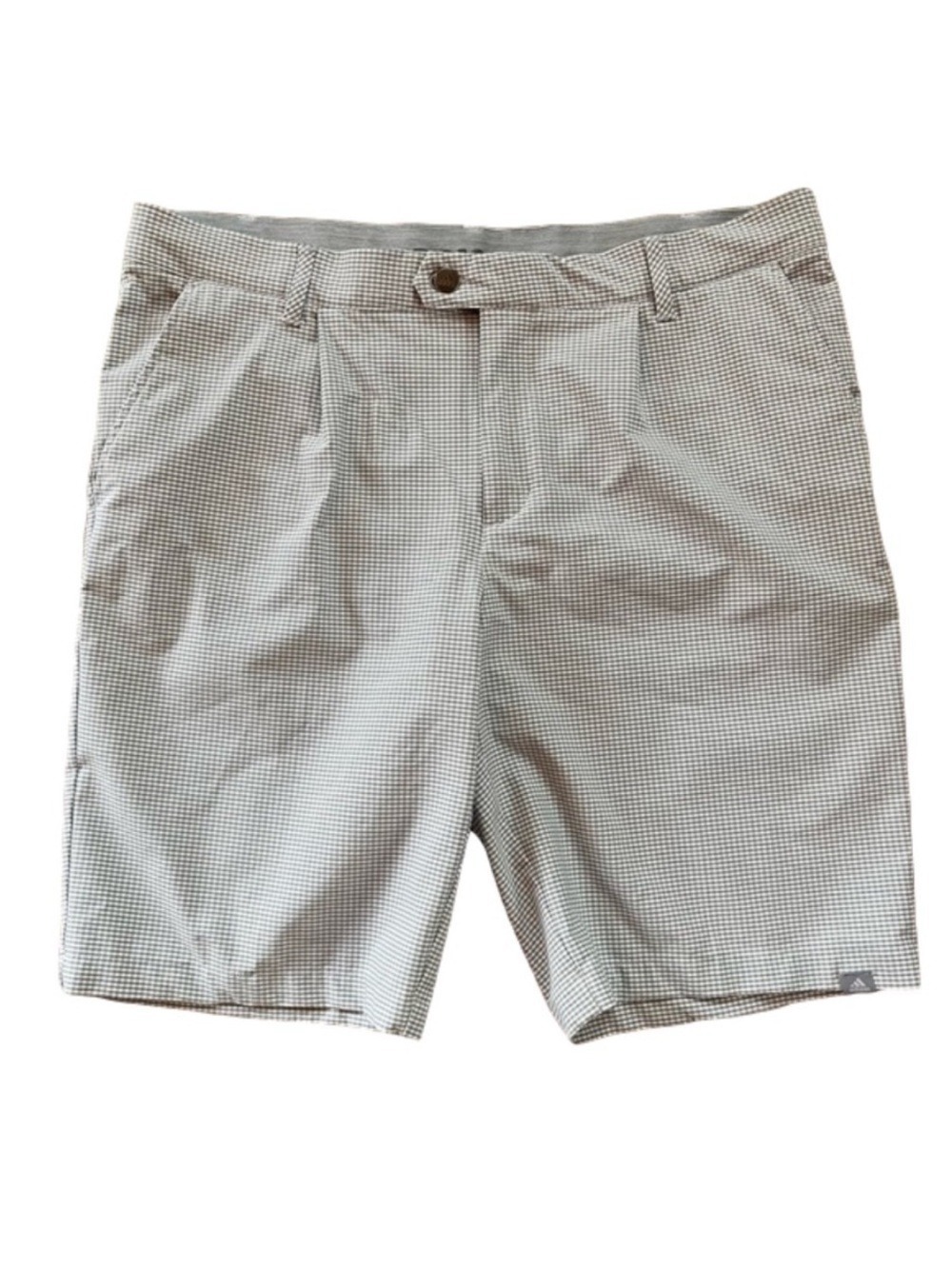Adidas grey taupe checkered print active golf shorts men’s 36